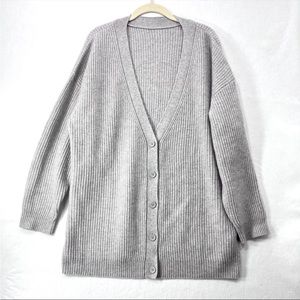 Garnet Hill Cardigan Women Extra Large Grey 100% Cashmere Long Buttoned Cozy